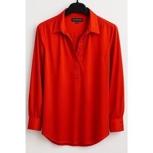 Lane Bryant Satin Blouse Size 14/16 Red Orange Long Sleeve Button Front Top